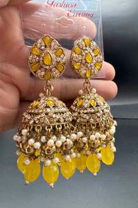 Beautiful polki stone & Pearls work bigger jhumka (very lite weight)