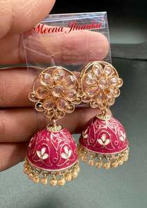 Jhumka: Polki Stone With Pearls Work Beautiful Meenakari Jhumka