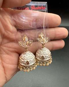 Polki Stone With Pearls Work Beautiful Meenakari Jhumka