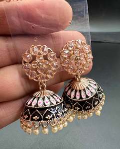 Jhumka: Polki Stone With Pearls Work Beautiful Meenakari Jhumka