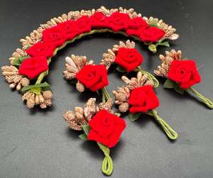 Hair Pins Floral Hair Pins: Red Floral Gajra with Pack of Beautiful flower hair Pins (5 pins and 1 Gajra in each pack) Price per pack