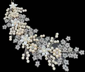 Gajra Floral Bun: Very shiny and sparkly white crystals with pearls hair accessories for engagement bride