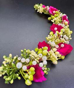 Hot Pink color Floral Gajra with shiny pearls