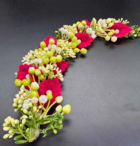 Gajra Floral Bun: Maroon color Floral Gajra with shiny pearls