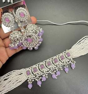 Beautiful silver jerkan stones and white pearls work classy choker set with beau&hellip;