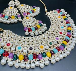 Kundan studded & pearls work designer heavy work Necklace set with beautiful Ear&hellip;