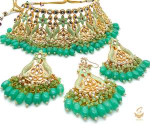 Sea green colour Beautiful meenakari work with sea green pearls with Kundan Ston&hellip;