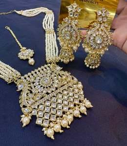 Pearls Work With Kundan Stone Beautiful Rani Haar /Long Necklace Set With Beautiful Earrings