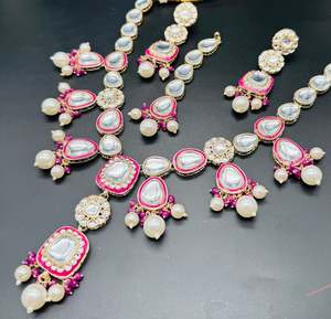 Kundan with jerkan stone designer long necklace with earrings