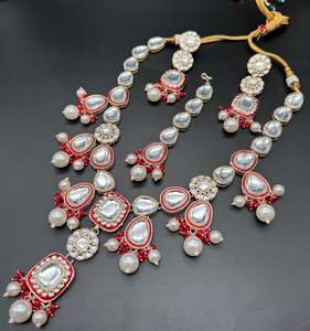 Rani Haar Long Necklaces: Kundan with jerkan stone designer long necklace with earrings