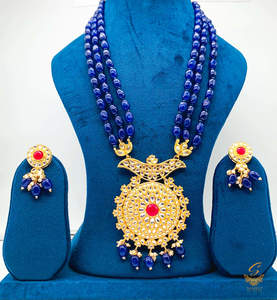 Nevi Blue colour beads work with kundan stone meenakari work Peacock design beau&hellip;