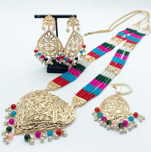Traditional Punjabi Jwellery Set In multicoloured Pearls Jadau Chokar Raani Haar&hellip;
