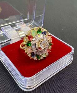 Rings: Golden Beautiful American Diamond ring (adjustable)