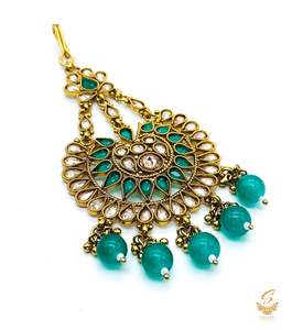 Deep green Pearls with Polki stone beautiful passa