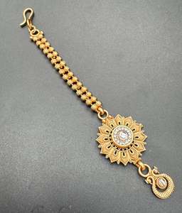 Mat gold look stone work beautiful tikka