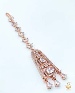 Maang Tikka And Matha Patti: Rosegold & Silver Stone American Diamond Tikka