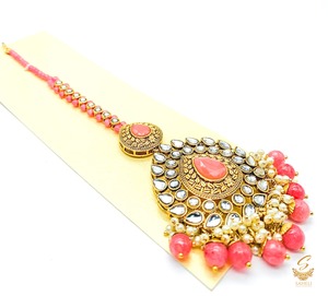 Pink Pearls with kundan stone beautiful tikka