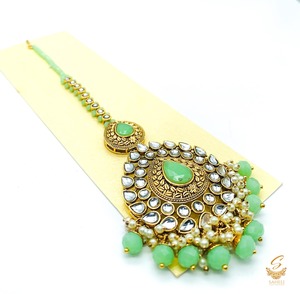 Pastel mint Pearls with kundan stone beautiful tikka