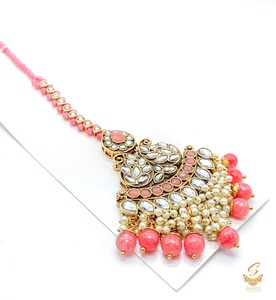 Peachy Pink Pearls with kundan stone beautiful tikka