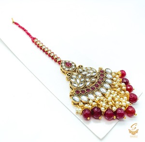 Deep Maroon Pearls with kundan stone beautiful tikka