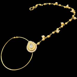 Nose Pins Nath: Medium size Original kundan stone Beautiful Bride Nath (non piercing)
