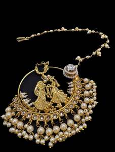 Nose Pins Nath: Dulha Dulhan design large size Original polki stone Beautiful Bride Nath (non piercing)