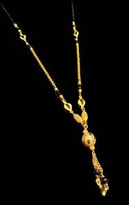 Mangalsutra: Golden Stone & Jerkan Gold Plated (Artificial) Mangalsutra With Artificial Black Beads Chain, Apx Size: 20-22 Cm
