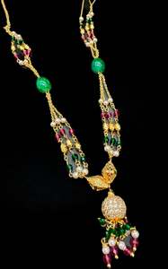 Coloured pearls with Golden Stone & Jerkan Gold Plated (Artificial) Mangalsutra &hellip;