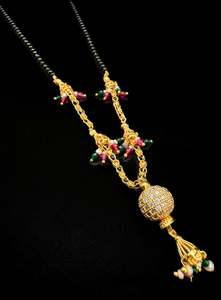 Mangalsutra: Coloured pearls with Golden Stone & Jerkan Gold Plated (Artificial) Mangalsutra With Artificial Black Beads Chain, Apx Size: 20-22 Cm