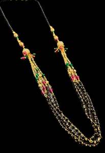 Coloured pearls with Golden Stone & Jerkan Gold Plated (Artificial) Mangalsutra &hellip;