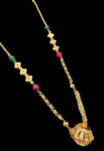 Mangalsutra: Coloured pearls with Golden Stone & Jerkan Gold Plated (Artificial) Mangalsutra With Artificial Black Beads Chain, Apx Size: 20-22 Cm