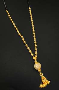 Mangalsutra: Golden Stone & Jerkan Gold Plated (Artificial) Mangalsutra With Artificial Black Beads Chain, Apx Size: 20-22 Cm