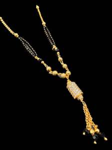 Mangalsutra: Golden Stone With Jerkan Gold Plated (Artificial) Mangalsutra With Artificial Black Beads Chain, Apx Size: 20-22 Cm