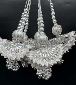 Beautiful silver design medium size lehnga latkans tessels (pair)