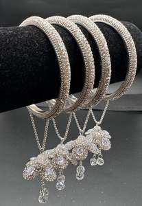 Beautiful Silver fine stone shiny Brass Bangles with Beautiful Latkan set (Sampl&hellip;