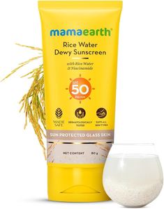 Beauty: Mamaearth Rice Water Dewy Sunscreen with SPF 50 & PA++++ | UVA & UVB Protection | Tan Protection | Gives Glass Skin Glow | No White Cast | For All Skin Types | 80 g
