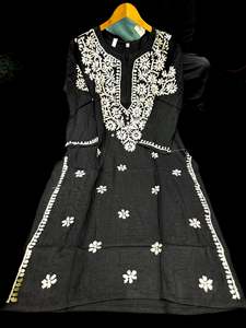 Kurti: Black color Very very soft Pure Rayon based lakhnavi work kurti