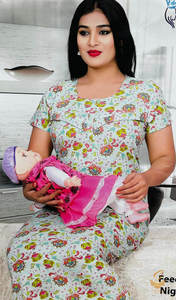 Womens Nighties Maternity Feeding Nighties: Cottn lycra based (stretchable) fabric women's nighty (size 48-50) Length-52 inch