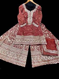 (Video clip attached) Rust color shiny soft silk based heavy embroidery work kam&hellip;