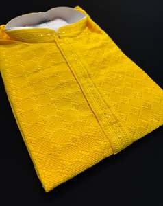 Yellow color rayon based Chikankari with sequinned work Men’s short length kur&hellip;