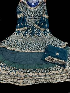 Dark Teal color Georgette based golden stones and embroidery work all over front&hellip;