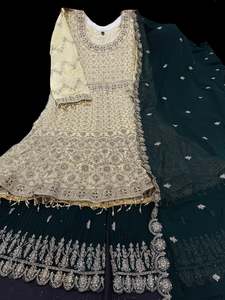 Pastel lemon & Dark Green color georgette based stones and embroidery work all o&hellip;