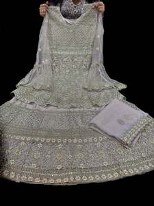 Pastel Color netting based silver stones work all over front & back of kameez wi&hellip;