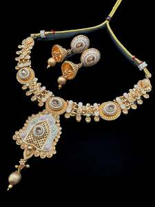 Jewellery: Mat look antique gold traditional necklace set with pearls and kundan work