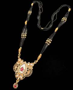 Polki Stone & Jerkan Gold Plated (Artificial) Mangalsutra With Artificial Black &hellip;