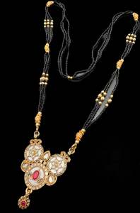 Polki Stone & Jerkan Gold Plated (Artificial) Mangalsutra With Artificial Black &hellip;
