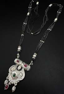 Oxidised look Silver Polki Stone & Jerkan Gold Plated (Artificial) Mangalsutra W&hellip;