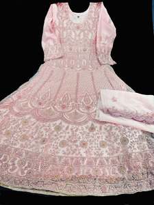 Ladies Suits Gowns: (Video clip attached) Pastel Color netting based silver stones work all over front & back of kameez with stone work netting dupatta (Size 40 and can be altered upto 42)