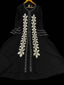 Womens: (Video clip attached) Beautiful and very Soft georgette based handwork Abaya (Chest 46 inches and length approximately 52 inches)with Hijaab (scarf)