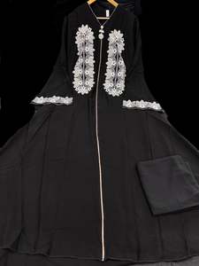 Womens: Beautiful and very Soft georgette Lycra based handwork Abaya (Chest 46-48 inches and length approximately 56 inches) with Hijaab (scarf)